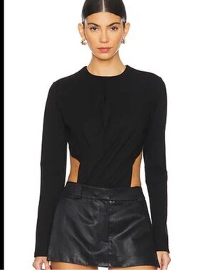 NWT NONchalant Label Elise Bodysuit in Black Long-Sleeve Cutout Bodysuit Sz S